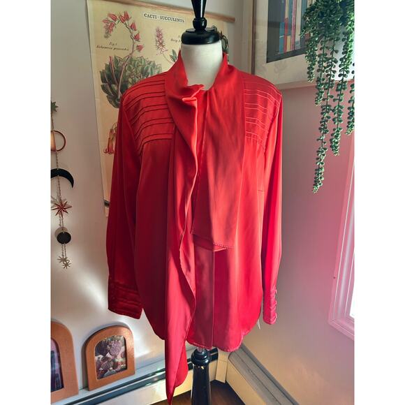 Louis Féraud Vintage Red Secretary Bow Blouse – Size US 16 / XL - Picture 9 of 12